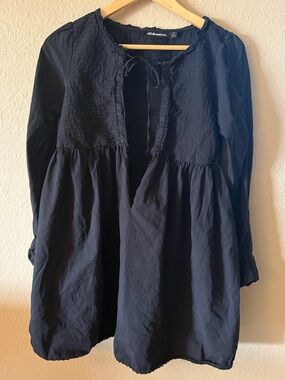 All About Eve Black Cotton Tunic Dress Size 8 Boho Lagenlook Minimalist